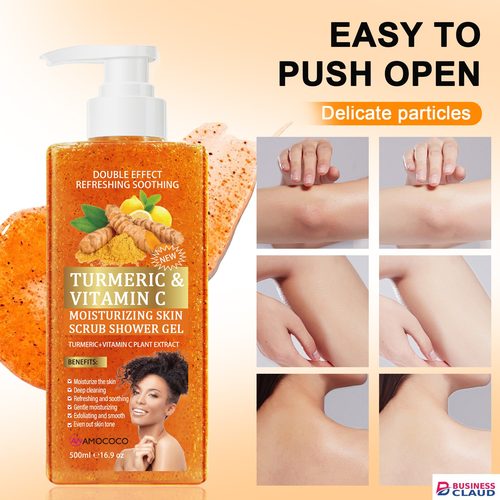 Amococo 500ml Turmeric & Vitamin C Moisturizing Skin Scrub Shower Gel - 2-in-1 Exfoliating & Deep Cleaning Body Wash for Glowing Skin in 1-exfoliating-deep-cleaning