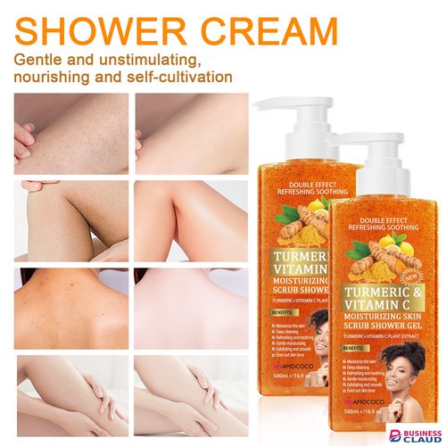 Amococo 500ml Turmeric & Vitamin C Moisturizing Skin Scrub Shower Gel - 2-in-1 Exfoliating & Deep Cleaning Body Wash for Glowing Skin in 1-exfoliating-deep-cleaning
