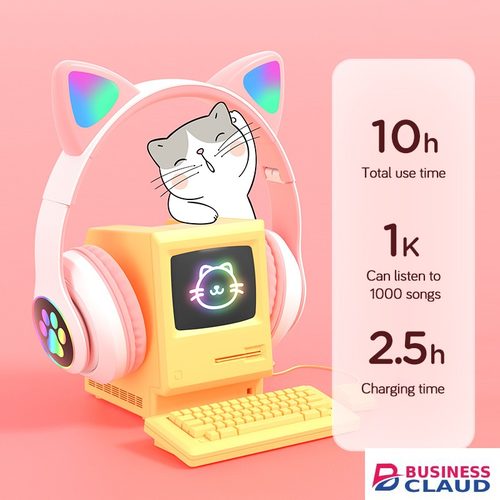 Flash Light Cute Cat Ears Bluetooth Wireless Headphone with Mic Earphones & Headset black Headphones in Built-charging-cable-and-22-5w-fast-charging