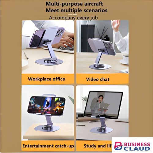 100% Metal Desktop Mobile Phone Holder Stand 360° Rotate Universal Mobile Phone Stand Phone Holder For iPhone iPad Xiaomi Adjustable Tablet Foldable TableCell Phone Desk Stand Holder in Cable-blue