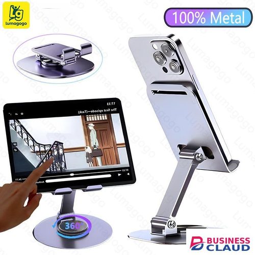 100% Metal Desktop Mobile Phone Holder Stand 360° Rotate Universal Mobile Phone Stand Phone Holder For iPhone iPad Xiaomi Adjustable Tablet Foldable TableCell Phone Desk Stand Holder in Cable-blue