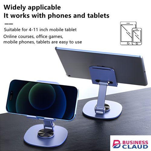 100% Metal Desktop Mobile Phone Holder Stand 360° Rotate Universal Mobile Phone Stand Phone Holder For iPhone iPad Xiaomi Adjustable Tablet Foldable TableCell Phone Desk Stand Holder in Cable-blue