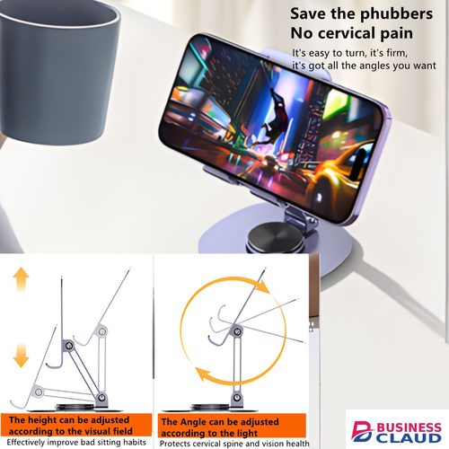100% Metal Desktop Mobile Phone Holder Stand 360° Rotate Universal Mobile Phone Stand Phone Holder For iPhone iPad Xiaomi Adjustable Tablet Foldable TableCell Phone Desk Stand Holder in Cable-blue