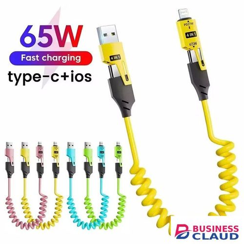 65W Quick Charger Spring USB Cable 4 in 1 Spring Data Cable 6A USB Type C Spring Telescopic Wire for IPhone Xiaomi Tecno Huawei Samsung Charger Liquid Silicon Type-C Micro Lighting Charging Cable in 1-spring-data-cable-6a-usb-type-c-spring-telescopic-wire-for