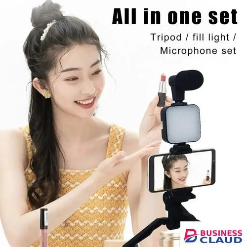 Smartphone Vlogging Kit With Tripod Phone Holder Mini Microphone LED Fill Light Starter For TikTok Live Stream Video YouTube in Cables-led-light-flashlight