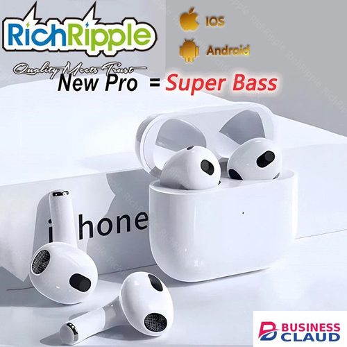 RichRipple Upgrade MINI Pro6 TWS 4th Generation Wireless Bluetooth Earphone Waterproof Music Business Earbuds Earpods Work on all Smartphones for Android&ios in Cable-blue