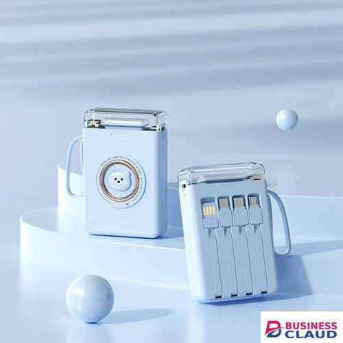 Portable New 【Besundy】New 10000mAh Cartoon cute Power Bank With 4 Cables Fashion Design Portable Powerbank Built-in Lanyard Fast Charge Mobile Power Supply Design in Usb-c-cable