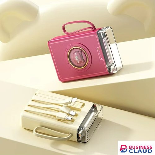 Portable New 【Besundy】New 10000mAh Cartoon cute Power Bank With 4 Cables Fashion Design Portable Powerbank Built-in Lanyard Fast Charge Mobile Power Supply Design in Usb-c-cable