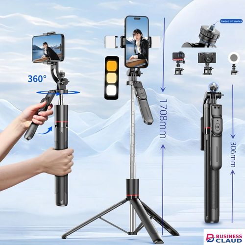 1.7M Long 2 in1 Phone Selfie Sticks Phone Tripods Stainless Steel Phone Holder Phone Stand With Bluetooth Wireless Stabilizer Anti - Shake For Phone Camera Live Vlog Video Recording in Built-charging-cable-and-22-5w-fast-charging