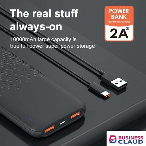 Portable RichRipple 2A Fast Charge Power Banks 10000mAh iPhone&Android Power Bank Universal Portable Mobile Power With Dual USB LED Lamp powerbank in Cable-black