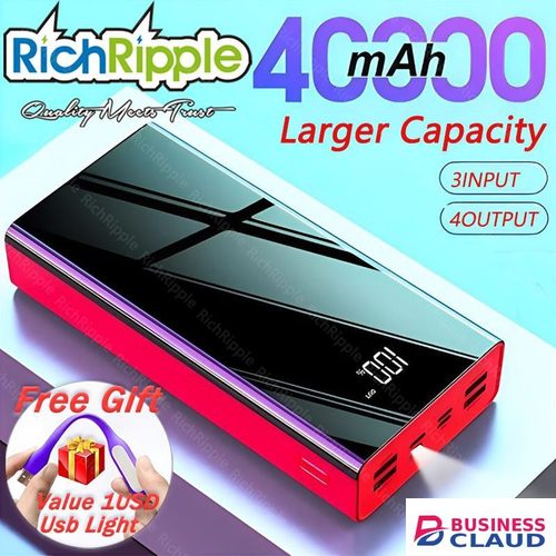 RichRipple Power Banks 40000mah iPhone LED Power Bank ExterBattery USB Large Capacity Mirror Screen Portable for all Phones powerbank in Cables-led-light-flashlight