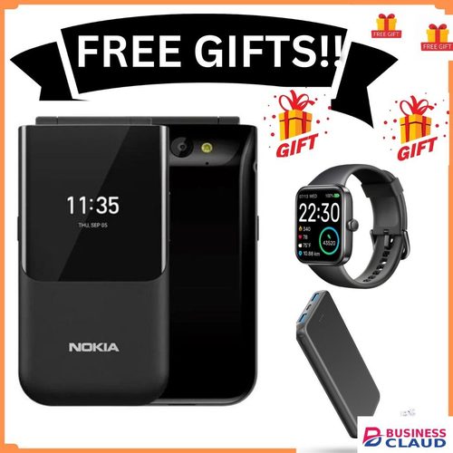 Nokia 2720 Flip Mobile, Mobile Phone, Dual Screen, Equipped with 4G Internet Dual Sim Card 4 GB Internal Memory, 512 MB RAM, Dual SIM Featured phone + FREE GIFTS ( SMARTWATCH+ POWERBANK)