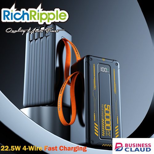 RichRipple Power Banks 50000mah 22.5W Fast Charging Power Bank 4 cables charge station ExterBattery USB Large Capacity Portable for all Phones Black 50000mah powerbank in Cables-led-light-flashlight