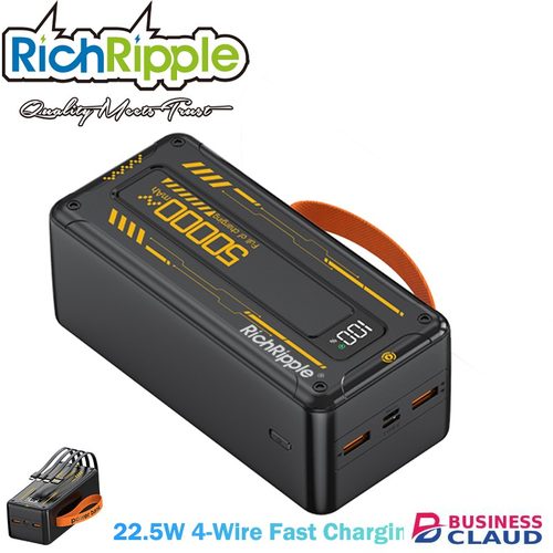 RichRipple Power Banks 50000mah 22.5W Fast Charging Power Bank 4 cables charge station ExterBattery USB Large Capacity Portable for all Phones Black 50000mah powerbank in Cables-led-light-flashlight