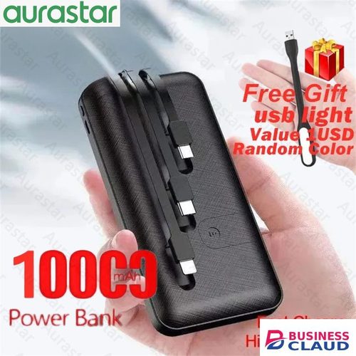 Portable 3 Cables Powerbank 10000mAh With Phone Holder Function Power Bank 3-Wire Portable Power Charging Bank Fast Charger with Phone Holder Function in Cables-led-light-flashlight