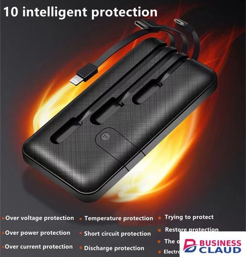3 Cables Powerbank 10000mAh With Phone Holder Function Power Bank 3-Wire Portable Power Charging Bank Fast Charger with Phone Holder Function