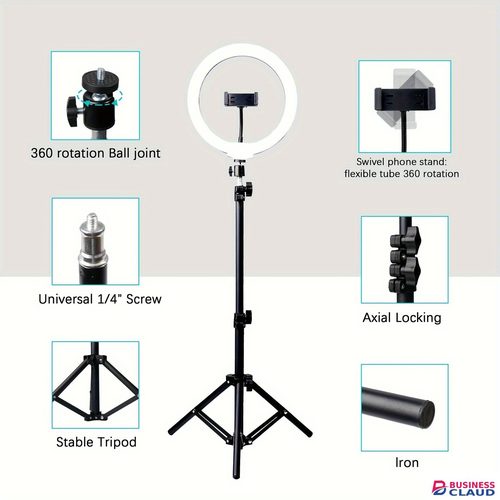 2.1M Tripod Stand with 10 Inch LED Ring Light- Dimmable Beauty Ringlight for Selfie, Makeup, YouTube TikTok Live Streaming Studio Quality Video Three colors adjustable 10 Inch LED Ring Light in Built-charging-cable-and-22-5w-fast-charging