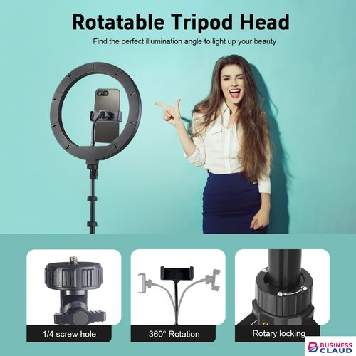 Besundy 2.1M Tripod Stand with 10 Inch LED Ring Light- Dimmable Beauty Ringlight Three colors adjustable for Selfie Live Stream/Makeup/Youtube/Tiktok Video in Cables-led-light-flashlight
