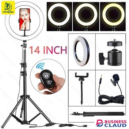 4 in 1(Free Gift: Micphone+Remote) 2.1M Tripod Stand with 14 Inch LED Ring Light- Dimmable Beauty Ringlight for Selfie Live Stream/Makeup/Youtube/Tiktok Video/Photography in 1-free-gift-micphone-remote-2-1m-tripod-stand-with-14-inch-led-ring-light-dimmable-beauty-ringl