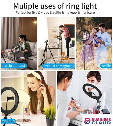 4 in 1(Free Gift: Micphone+Remote) 2.1M Tripod Stand with 14 Inch LED Ring Light- Dimmable Beauty Ringlight for Selfie Live Stream/Makeup/Youtube/Tiktok Video/Photography