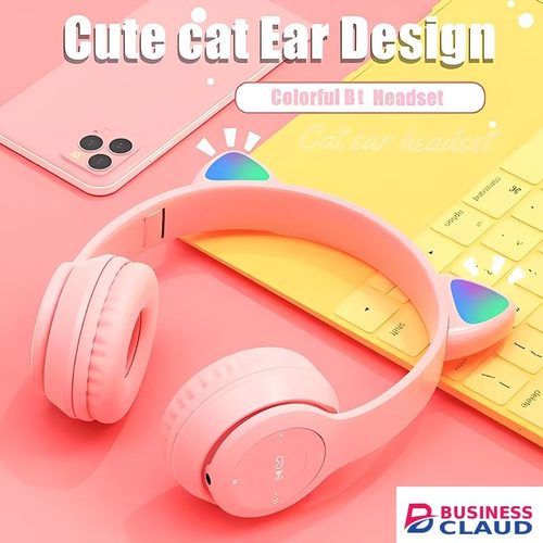 RichRipple P47M Wireless Cute Cat Ear Headphones Stereo RGB Bluetooth Headphone Sports Foldable Headset With TF Micro for IOS/Android in Built-charging-cable-and-22-5w-fast-charging