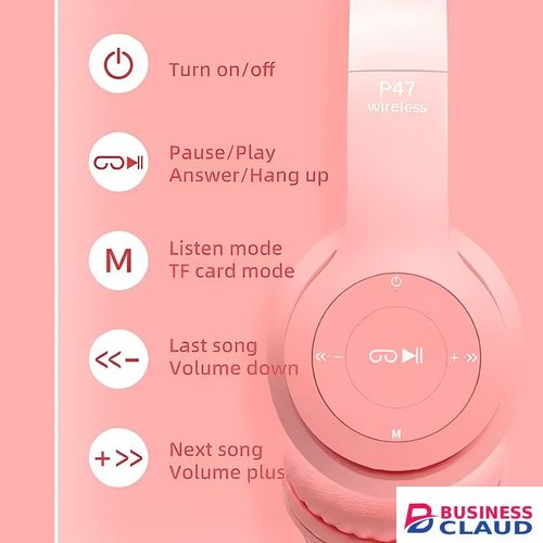 RichRipple P47M Wireless Cute Cat Ear Headphones Stereo RGB Bluetooth Headphone Sports Foldable Headset With TF Micro for IOS/Android in Built-charging-cable-and-22-5w-fast-charging