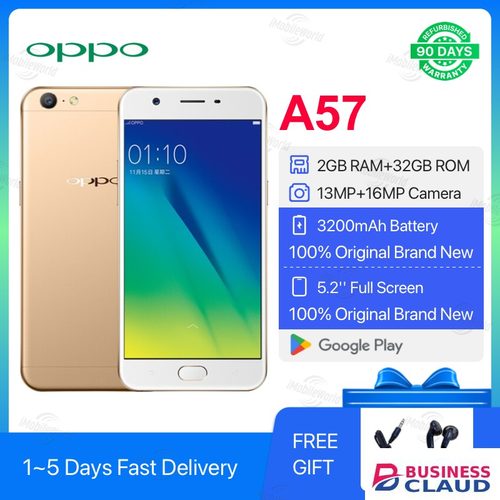Refurbished OPPO A57 2GB RAM 32GB ROM 5.2" Screen 2900 mAh Dual SIM 13MP+16MP Android Smartphones/ Mobile Phones