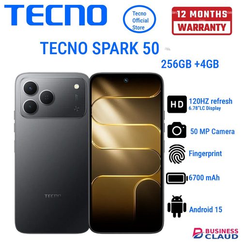TECNO SPARK 50 256GB+4GB 6.78" 120Hz Phone Dynamic Port 50MP Dual Speaker 6700mAh 18W Type-C Dual SIM 4G Side Fingerprint Smart AI Phones in Built-charging-cable-and-22-5w-fast-charging