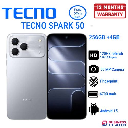 TECNO SPARK 50 256GB+4GB 6.78" 120Hz Phone Dynamic Port 50MP Dual Speaker 6700mAh 18W Type-C Dual SIM 4G Side Fingerprint Smart AI Phones in Built-charging-cable-and-22-5w-fast-charging