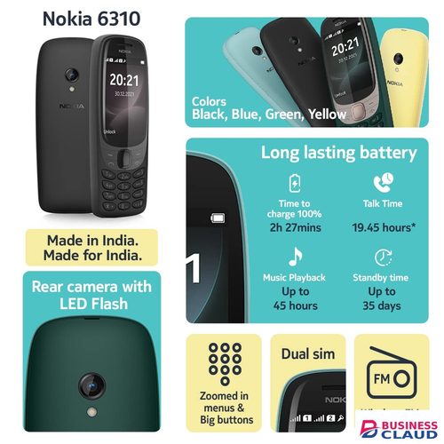 Nokia 6310 2021 Smartphone 2.8" Screen Dual SIM Phone 4g Call Rear Camera 0.5MP Shock Resistant and Durable Super Strong Signal Long Battery Backup Phone NO Camera Memory Card Supported Featured phone in Cables-led-light-flashlight