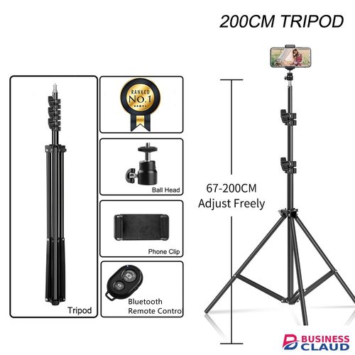 Phone holder 4in1 Pack,Photography Aluminum 2.1M Tripod 1/4 Screw Head Light Stand Fit for Live Photo Studio Video Lighting Studio Kits Selfie Stick Tripod for Vlog Live Tiktok with Bluetooth Remote in Cables-led-light-flashlight