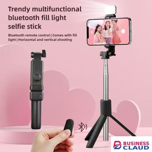 Bluetooth selfie stick 3in1 phones tripod stand fill light telescopic selfie stick wireless remote control tripod Bluetooth live streaming mobile phone stands in Cable-black