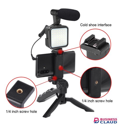 Portable Phone Tripod Handle Portable Photography Lighting Phone Video Kit 5 in 1 Phone Holder Microphone Fill Light LED Selfie Lights Selfie Sticks Remote Shutter Phone Camera Video Record Stabilizer Bracket in 1-phone-holder-microphone-fil