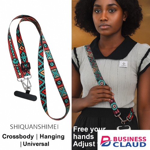 Free Adjustable Crossbody Phone Lanyard Strap – Vintage Tribal Pattern, Hands-Free Universal Neck & Shoulder Strap with Keychain Holder in Cables-black