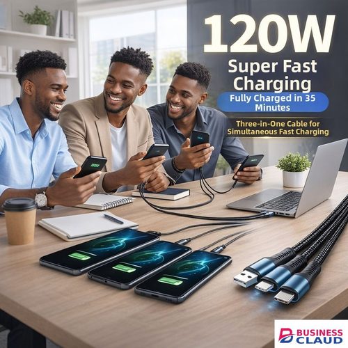 120W 3-in-1 Fast Charging Cable USB to Type-C + Lightning + Micro USB Durable Braided Cable for Phones & Tablets