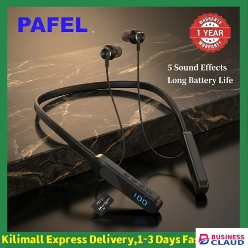 PAFEL S06 Wireless Neckband Bluetooth Earphones - LCD Power Display, TF Card Slot MP3 Player, 20H Long Playtime, 5 EQ Sound Modes Deep Bass Sports Headset Earpods with Mic, Type-C Fast Charging Black in Cables-led-light-flashlight