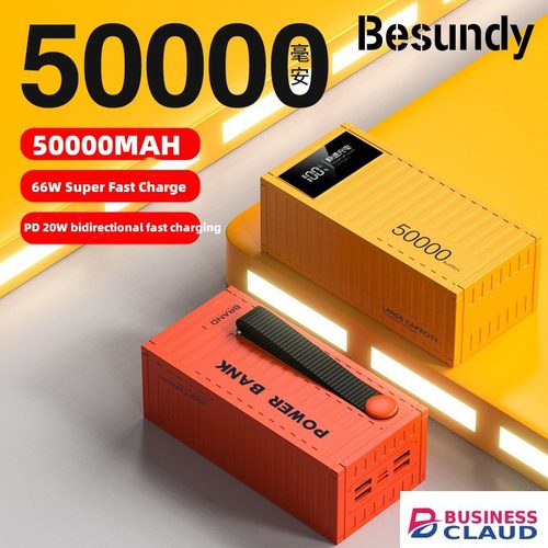 【Besundy】Upgrade Container 50000mAh Super Fast Charging Powerbank Large Capacity 100% Mark Capacity LED Digital Display Power bank TypeC Micro USB For all Phones Tablets in 4-cable