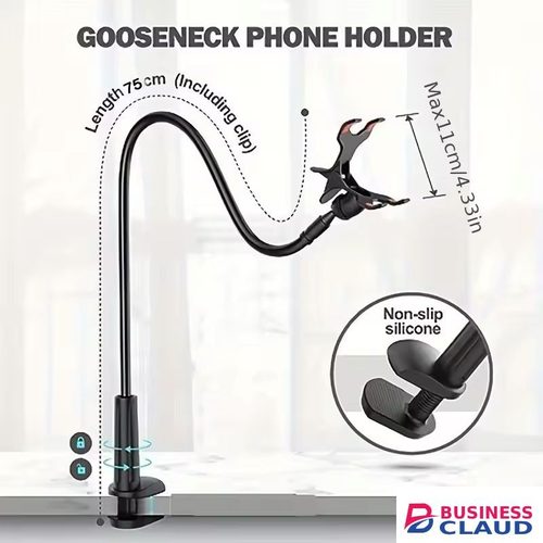 Portable Mobile Phone Holder Stand 360° Rotatable Clip Design Portable Flexible Adjustable Lazy Bed Desktop Bracket Desk Mount Stand 70CM Long Arm Gooseneck Mount Clamp for Universal Mobile Phone Accessories Design in Cable-black
