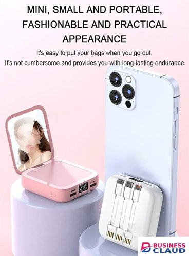 Portable RichRipple powerbank Mini Power Banks 10000mAh With Makeup Mirror Fast Charging Portable Charger Powerbank with Cable Poverbank Mobile Phone Battery in Built-charging-cable-and-22-5w-fast-charging