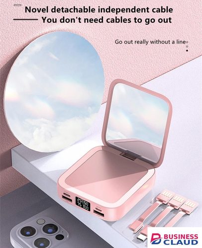 Portable RichRipple powerbank Mini Power Banks 10000mAh With Makeup Mirror Fast Charging Portable Charger Powerbank with Cable Poverbank Mobile Phone Battery in Built-charging-cable-and-22-5w-fast-charging