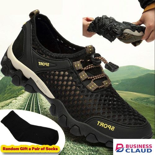 Versatile SXCHEN Men's Breathable Hiking Shoes – Black Mesh Upper,Quick-Dry Lining, Quick-Lock Drawstring Closure, Non-Slip Rugged Sole, Perfect For Outdoor Trekking & Trail Walking in Kahawa-wendani