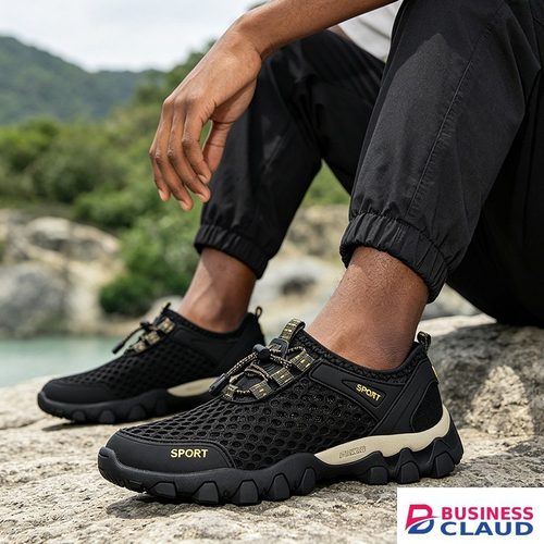 Versatile SXCHEN Men's Breathable Hiking Shoes – Black Mesh Upper,Quick-Dry Lining, Quick-Lock Drawstring Closure, Non-Slip Rugged Sole, Perfect For Outdoor Trekking & Trail Walking in Kahawa-wendani