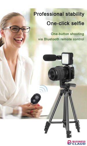 5 in 1 Phone Portable Tripods Live Video Kits Photography Selfie Stick Recording Vlog Handle Stabilizer Remote Control Live Stream/Makeup/Youtube/Tiktok With Tripod Stand Holder Fill Light Microphone