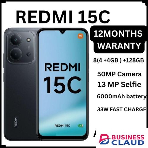 REDMI 15C 128GB ROM 8(4+4) GB Ram 6.9'' LCD 50MP Main Camera 8MP selfie camera 6000mAh 33W Fast Charger Android 15 Xiaomi Hyper OS 2 Mediatek Side Fingerprint smart phones + FREE GIFTS FOR YOU in Built-charging-cable-and-22-5w-fast-charging