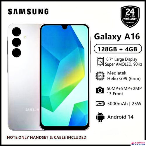 New LIMITED DEALS!! ABRAND NEW Samsung Galaxy A16 128GB+4GB 6.7" Super AMOLED D 50MP Triple Camera Android 14 Mediatek Helio G99 5000mAh 25W Type-C Charge Smart Phones samsung A16 A16 samsung+FREE GIFTS Deals in Built-charging-cable-and-22-5w-fast-charging