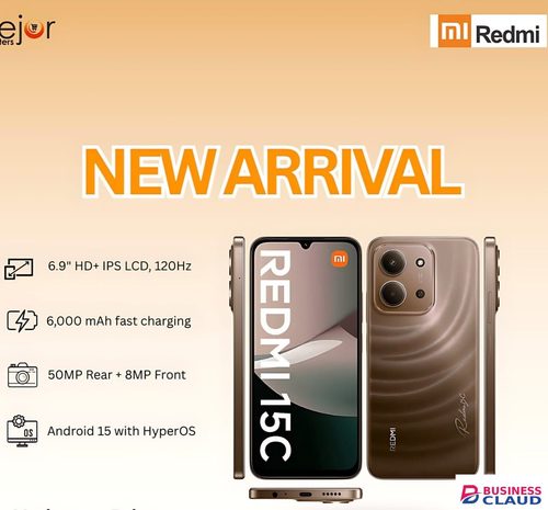 REDMI 15C 256B Storage UPTO 16GB(8+8)GB Extension Ram 6.9'' LCD 50MP Main Camera 6000mAh 33W Fast Charger Android 15 120Hz Refresh Rate Xiaomi Hyper OS 2 Side Fingerprint Smartphone smart phones in Cables-black
