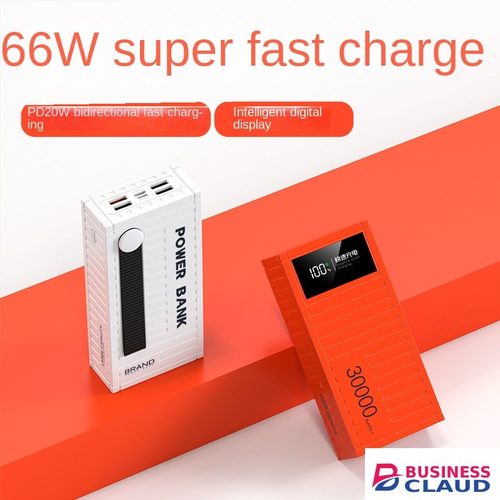 【Besundy】Real 30000mAh Punk Style Super Fast Charging Container Power Bank Supercharge TypeC Micro USB Powerbank LED Display Powerbank For all Phones Tablets in Cables-black