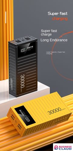 【Besundy】Real 30000mAh Punk Style Super Fast Charging Container Power Bank Supercharge TypeC Micro USB Powerbank LED Display Powerbank For all Phones Tablets in Cables-black