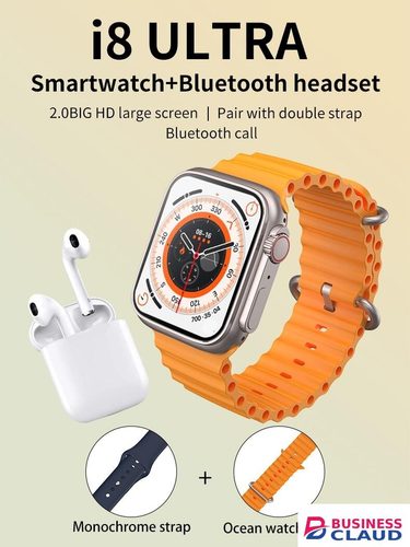 I8 Ultra Series 8 Smart Watch TWO Strap TWS Bluetooth Headset Men Women Heart Rate Monitor Fitness Sport Smartwatches Rate in Cables-black
