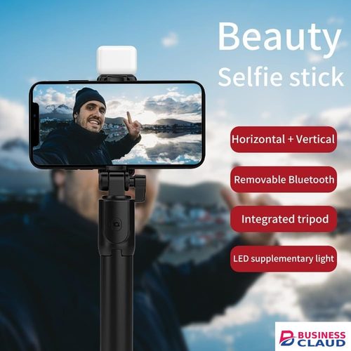 Selfie Stick, 70cm Retractable Phone Tripod with Wireless Remote Control & Light, Portable Selfie Stick Tripod for Photograph, Live Streaming, Video Recording, Compatible with All Cellphones